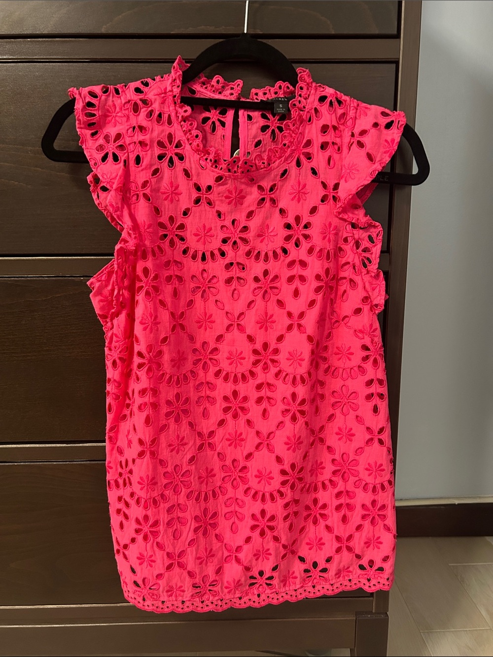 J. Crew Neon Pink Eyelet Ruffle-Trim Sleeveless Top